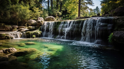 Fototapeta premium Waterfall in the woods. Generative Ai