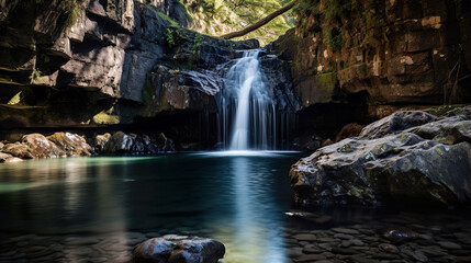 Waterfall in the woods. Generative Ai