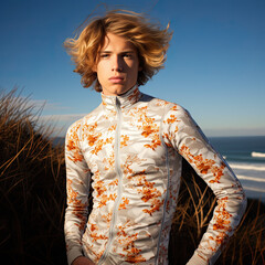 Male surf style fashion model photo shoot