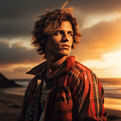 Male surf style fashion model photo shoot