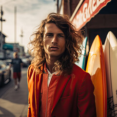 Male surf style fashion model photo shoot
