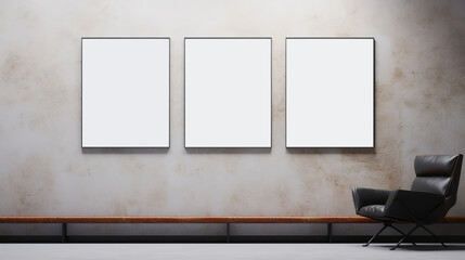 Generative AI, set of three posters mock up, blank minimalistic background, artwork template