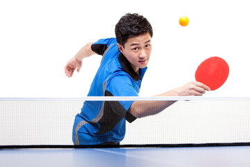 Table tennis player with outstretched arm
