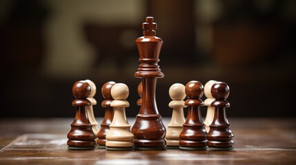 a chess board with wooden pawns isolated