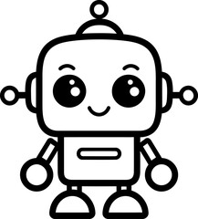 Cute robot silhouette icon in black color. Vector template.
