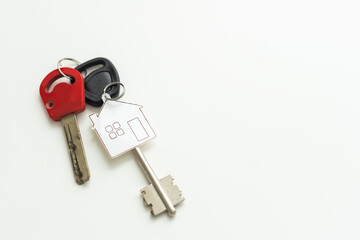 House keys with keychain. Isolated on white background