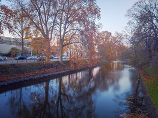 Autumn Park. Evening on the river