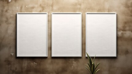 Generative AI, set of three posters mock up, blank minimalistic background, artwork template