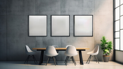 Generative AI, set of three posters mock up, blank minimalistic background, artwork template