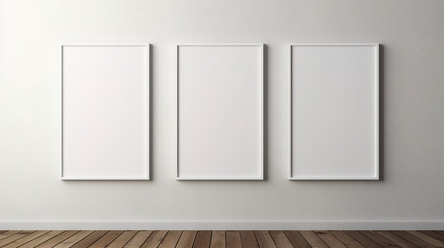 Generative AI, set of three posters mock up, blank minimalistic background, artwork template