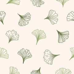 Botanical seamless pattern with leaves ginkgo biloba. Natural design at soft and soothing abstract leaf, nature inspired..Print in calm colors