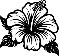 Hibiscus blossom silhouette icon in black color. Vector template for laser cutting.