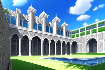 宮殿の中庭風景イラスト