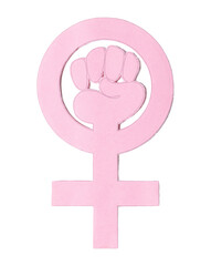 Paper cut of Girl power, pink women right symbol, isolated on white or transparent background cutout.