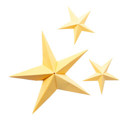 Yellow Origami Star, isolated on white or transparent background cutout.