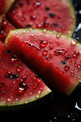 watermelon fruit with water splash on dark background. ai generated