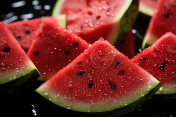 watermelon fruit with water splash on dark background. ai generated
