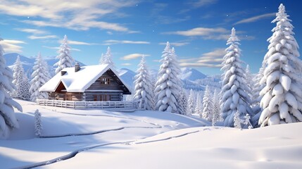 Fototapeta premium house in the mountains covered with snow in winter session generated by AI tool
