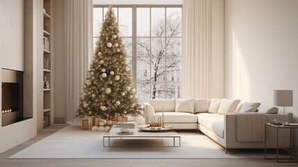 living room with Christmas tree decorations  generated by AI tool