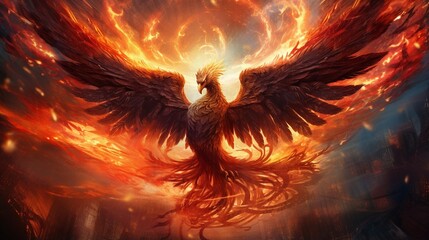 epic bird fly  with fire  background generated by AI tool