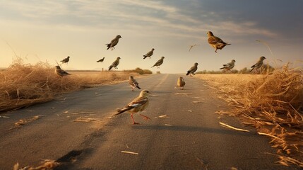 birds on road with feed generated by AI tool