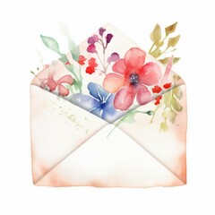 Watercolor love letter with wax seal, white background. AI generate illustration