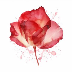 Watercolor red rose petals, white background. AI generate illustration