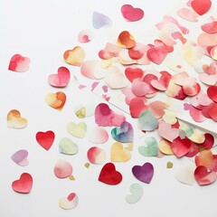 Watercolor Valentine's Day confetti, white background. AI generate illustration