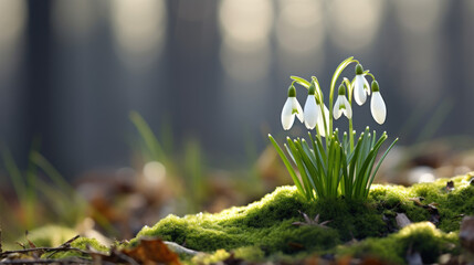 Snowdrop Bloom Against a Natural Setting