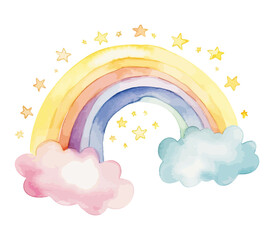 Cute rainbow clipart baby shower bright colors shades of blue rustic watercolor style hand painted