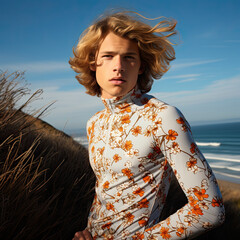 Male surf style fashion model photo shoot