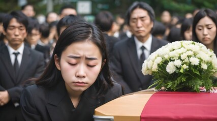 Sad Asian Woman In Funeral Ceremony Background
 - obrazy, fototapety, plakaty