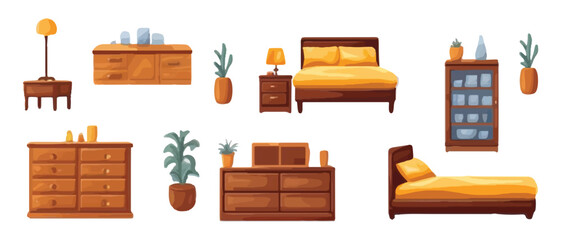 Set of home interior furniture on white background.