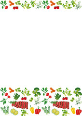 水彩風　ステーキと野菜とハーブフレーム Delicious Ingredients Watercolor Set:Steak, vegetables and herbs Frame