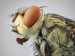 An extreme close up of a fly head