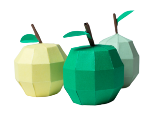 Handmade paper green apples, isolated on white or transparent background cutout.