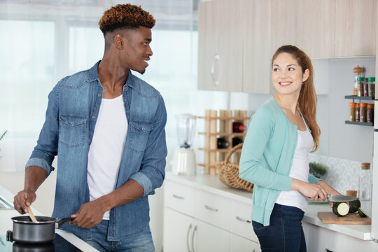 young happy couple at home