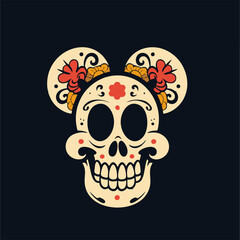 Mexican style mouse skull with colorful floral ornament, Dia de Muertos vector Illustration