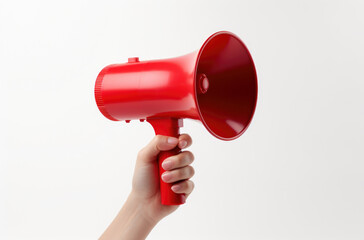 Hand holding a red megaphone.