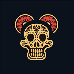 Mexican style mouse skull with colorful floral ornament, Dia de Muertos vector Illustration