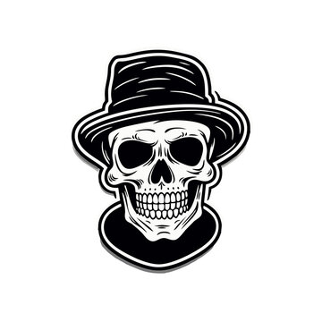 Vintage casual skull head in cap or hat in monochrome style isolated vector illustration