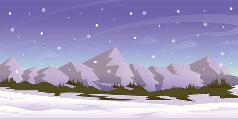 Obraz premium Winter Night Mountain Background Flat Style 