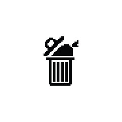 this is trash icon in pixel art with black color and white background ,this item good for presentations,stickers, icons, t shirt design,game asset,logo and your project.