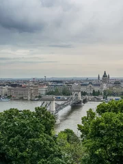 Photo sur Plexiglas Széchenyi lánchíd Beautiful View of Budapest with Széchenyi Chain Bridge from the Buda Castle Hill in Budapest, Hungary