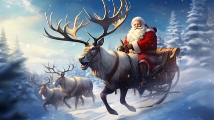 a person riding a reindeer. Ai ilustration. digital painting. Generative AI Artificial Intelligence Artwork