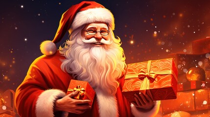 a person in a santa suit holding a star. Ai ilustration. digital painting. Generative AI Artificial Intelligence Artwork