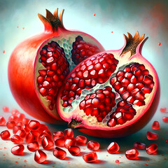 pomegranate, fruit, food, red, fresh, sweet, healthy, juicy, freshness, diet, tropical, vegetarian, half, antioxidant