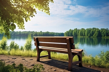 Fototapeta na wymiar wooden bench near the lake