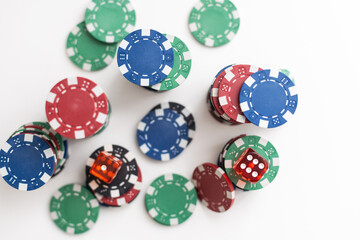 Poker chips for casino game on the table.