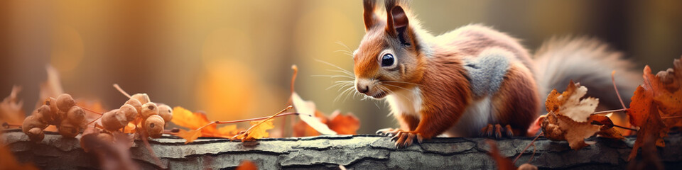 Squirrel in the autumn forest. Animal potrait in nature